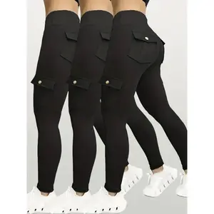 3 pieces of women's high waisted yoga pants with hip lift and pockets -90% polyester fiber 10% elastic sports leggingsRAIMENTRY