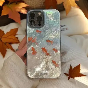 golden fishes Phone Case for use with iphone 17 air 16 pro max 15 plus 14 pro 13/12/11 X/XS XSMAX artistic fresh aesthetic trendy phone cases holographic luxury phone case Y2K water glitter