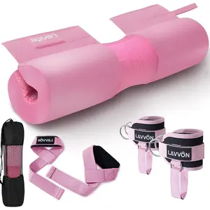 Barbell Squat Pad Set- Nylon Padding AntiSlip- Thick Foam Barbell Pad for Squats Cushion,Lunges&Bar Padding for Hip Thrusts -Standard Olympic Weight Bar Pad (Wrist Straps Weightlifting-Ankle Straps)