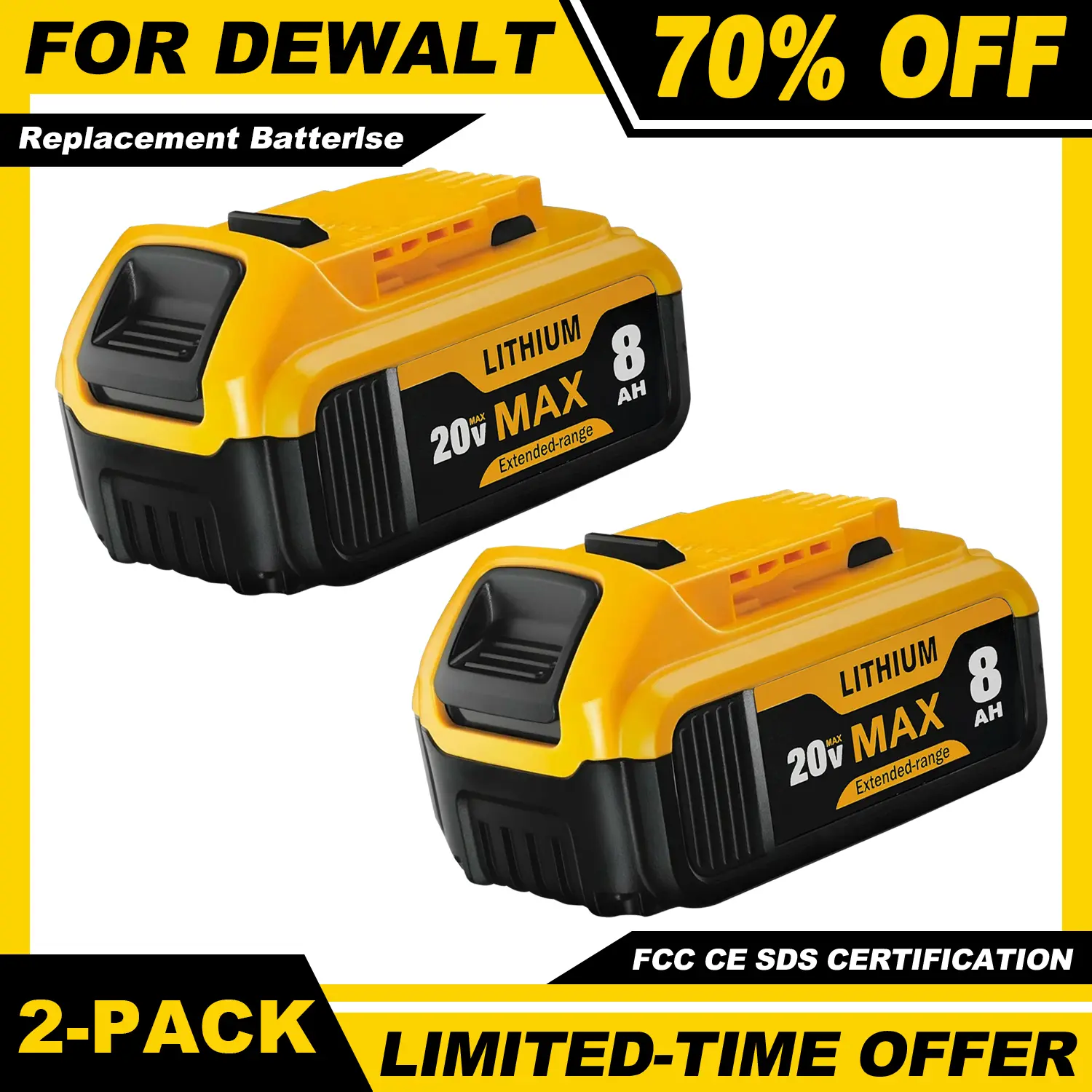 2 pack replacement for Dewalt 20V Max Battery: 8.0Ah Lithium Batteries Compatible with Dewalt Battery DCB208 DCB200 DCB206 DCB205 DCB204 Cordless Power Tools