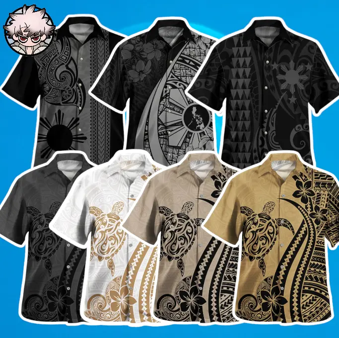 Hawaii Hawaiian Shirt Turtle Polynesia Tattoo Ocean Soul, Hawaiian Shirt National Sampaguita Flower Symbols Style, Philippines Filipinos Hawaiian Shirt Polynesia Tribal Tattoo Grey