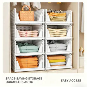 SNSLXH 5 Pack Stackable Closet Storage Basket, Multifunctional and Foldable Closet Organizer for Bathroom, Kitchen, Laundry Room, Wardrobe Storage, Space Saving Clothes Storage Drawer Organizer, White - Summer Sale