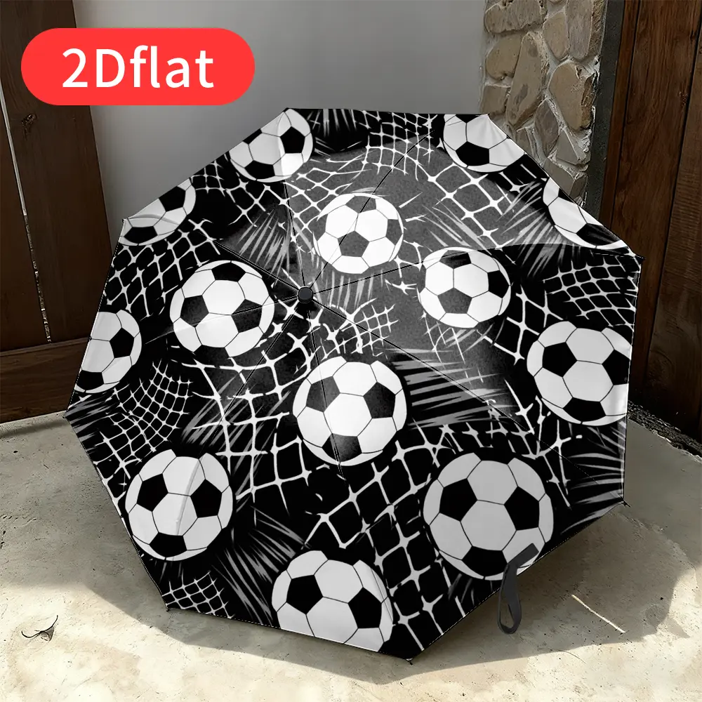 Football Ball Umbrella – Automatic Open/Close Compact Travel Umbrella, 8-Rib Reinforced Frame, Unisex All-Weather Folding Umbrella, Lightweight Backpack Umbrella with Soccer Net Pattern – The Perfect Sports Gift for