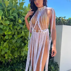 Oli Paradiso Macrame Cover Up White 100% Cotton Handmade Beachwear for Women Bohemian Charm Lightweight Breathable