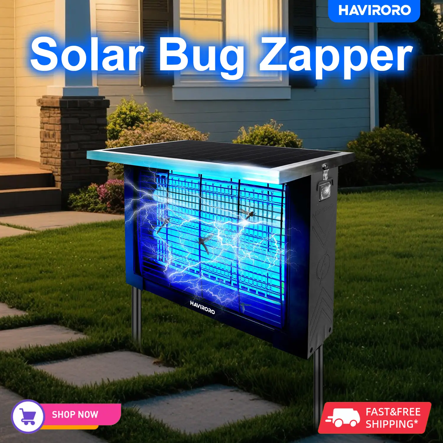 HAVIRORO Powerful Large Solar Bug Zapper Outdoor For 2000Sq.Ft, Poartable Rechargeable Mosquito Zapper With High Powered, Cordless Solar Fly Zapper For Patio Garden Backyard RV Camping Pond Pest Control,dorm essentials,home essentials