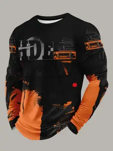 Men's MTB Mountain Bike Riding Shirt, Quick-Dry Breathable Long Sleeve T-Shirt, Trendy Motorcycle Style Graffiti Print Sports Top, Breathable Athletic Top, Premium Outdoor Apparel