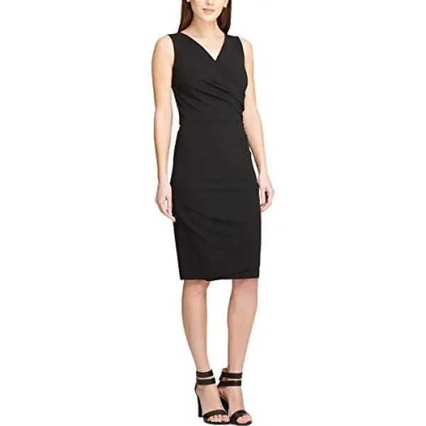 DKNY Womens Sleeveless Pleated Sheath Dress Black 8