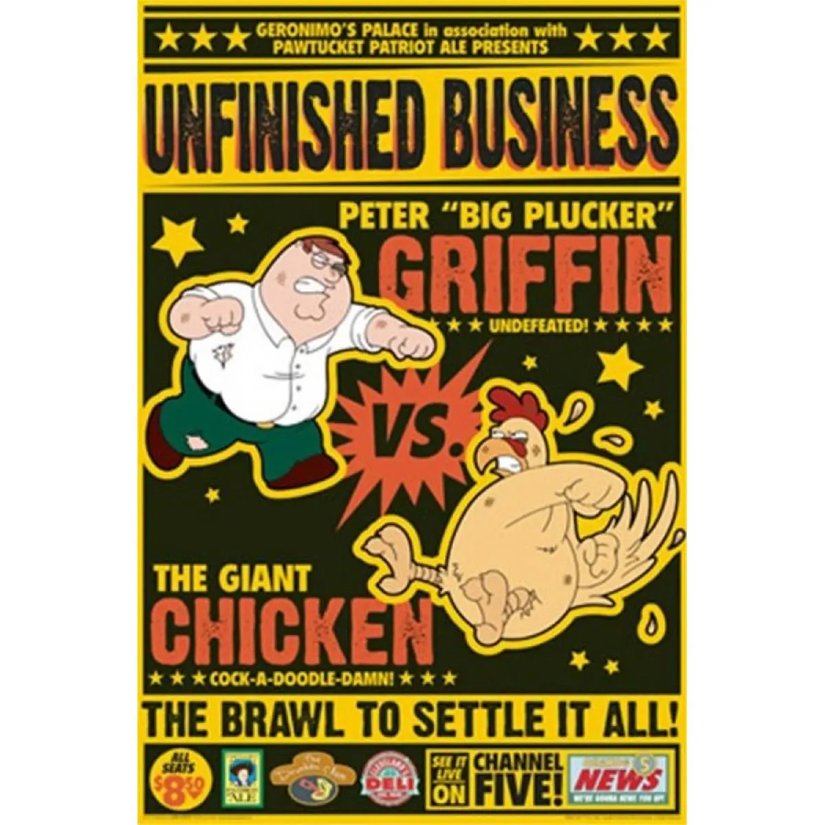 Posterazzi Peter Griffin Vs. The Giant Chicken Wall Poster Print - 24x36 in, Home Decor, Room Decor, Ideal Gift for Cartoon Fans