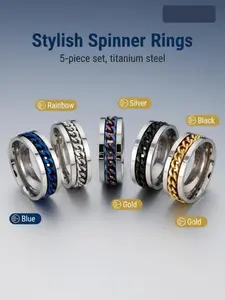 5pcs Spinner Chain Ring Set✨Titanium Steel Stacking Rings | 5 Color Choices | Rotatable for Stress Relief | Perfect for Daily, Office & Casual Wear
