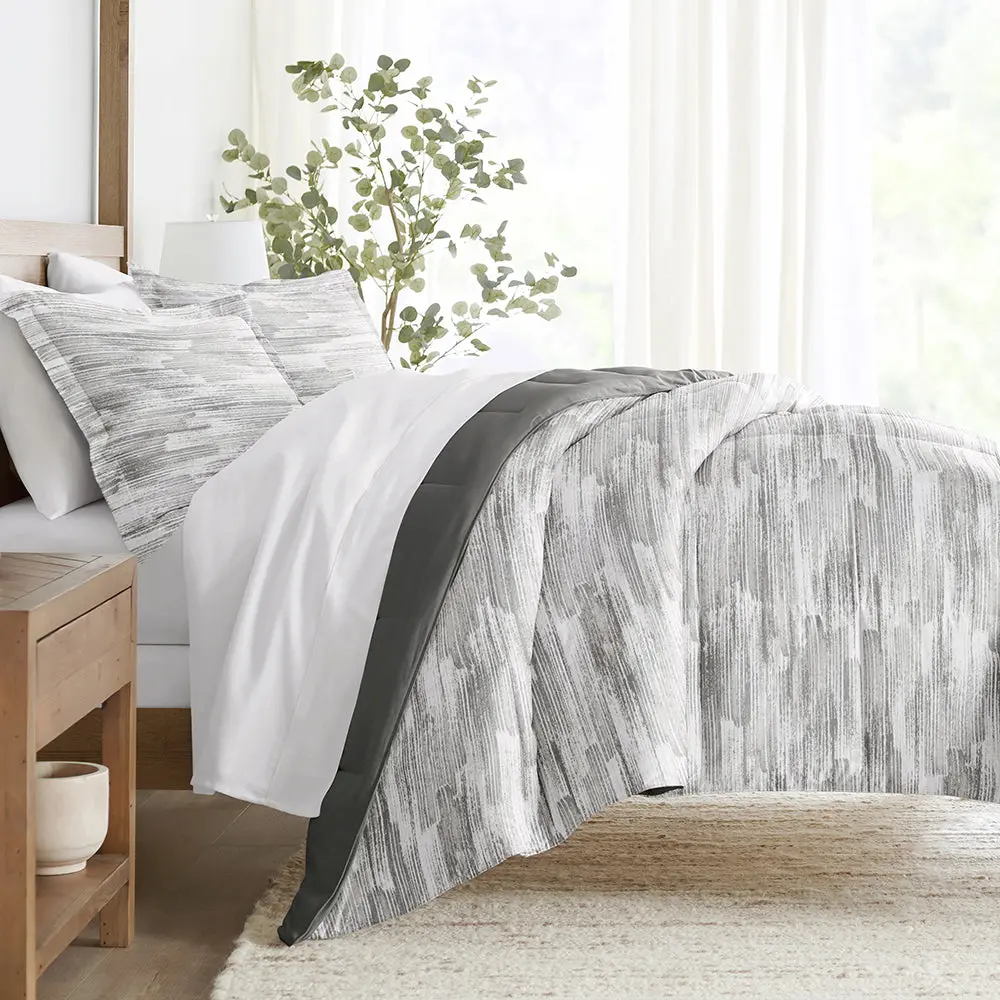 Textured Stripes Reversible Down-Alternative Comforter Set