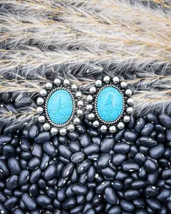 Linden Oval Stone Stud Earrings in Turquoise