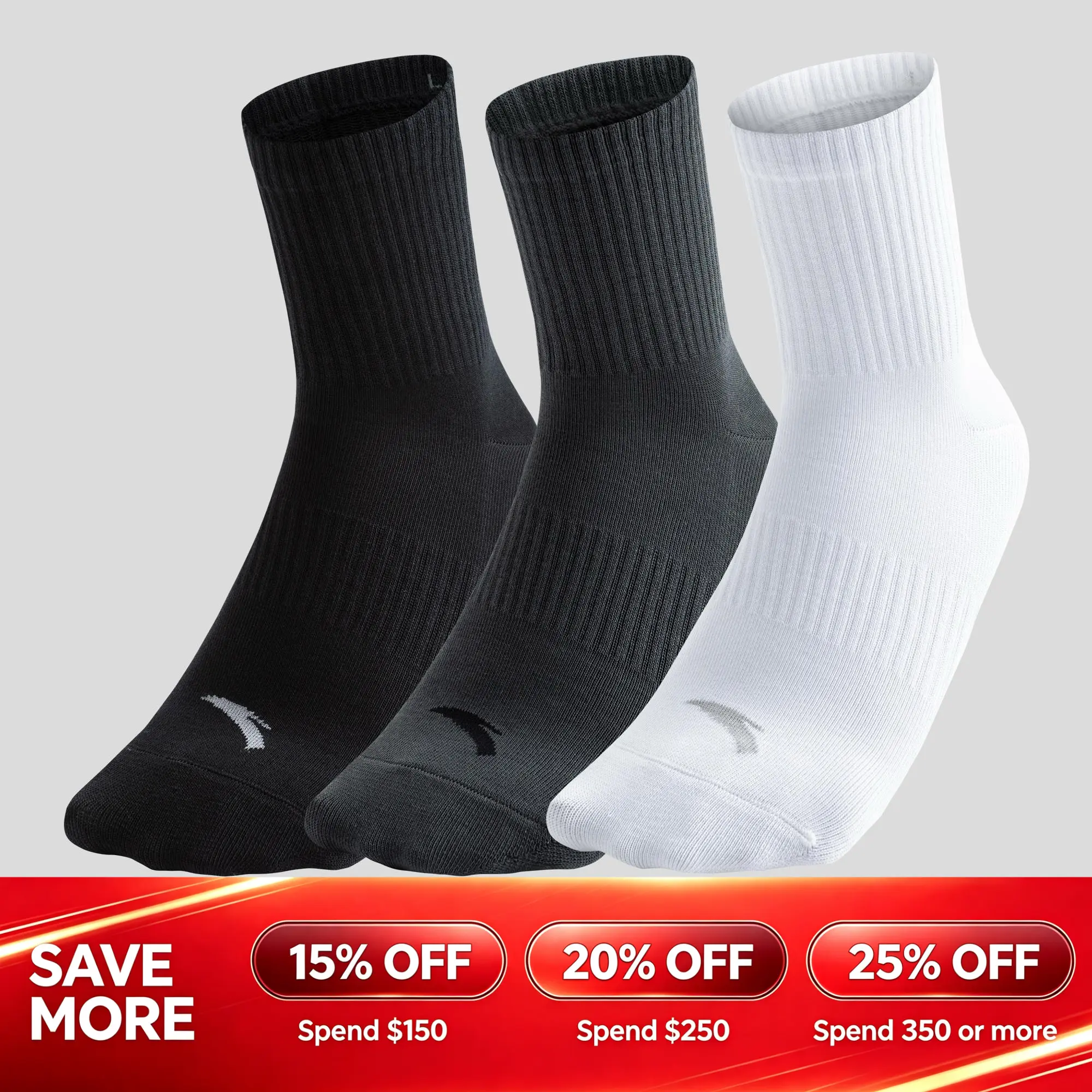 ANTA 3-Pack Crew Socks Cotton Athletic Socks Crewsocks Black White Grey Purple Brown