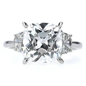 CUSHION & HALF MOON SIDE STONE ENGAGEMENT RING 5.70CT