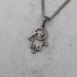 Silver Hamsa Evil Eye Pendant Chain Necklace