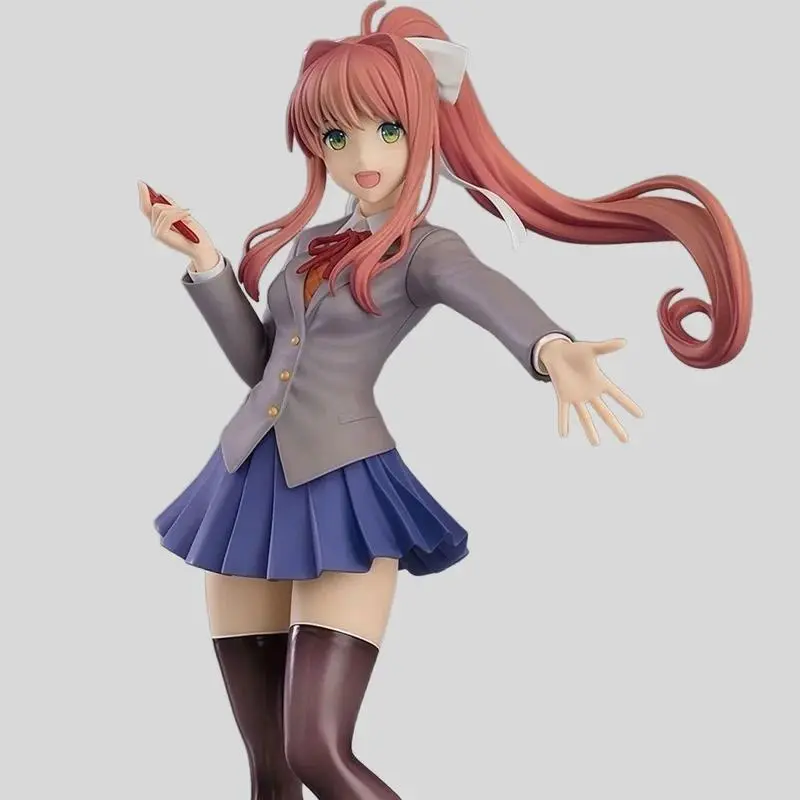 Doki Doki Literature Club Monika School Uniform Standing Anime Figure Model Cute Pretty Girl Desktop Ornament Collectible Toy