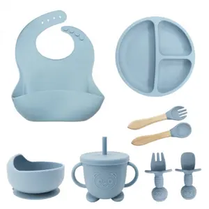 8-Piece Food-Grade Silicone Kids Dinnerware Set, BPA-Free Baby Feeding Utensils, Cutlery Utensil Sets, Durable & Easy Clean, Perfect for Toddlers, Bowl Spoon