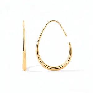 Teardrop Hoop Earrings for Women,14K Gold Plated 925 Sterling Silver Post Lightweight Earrings Large Oval Pull-Through Statement Earrings