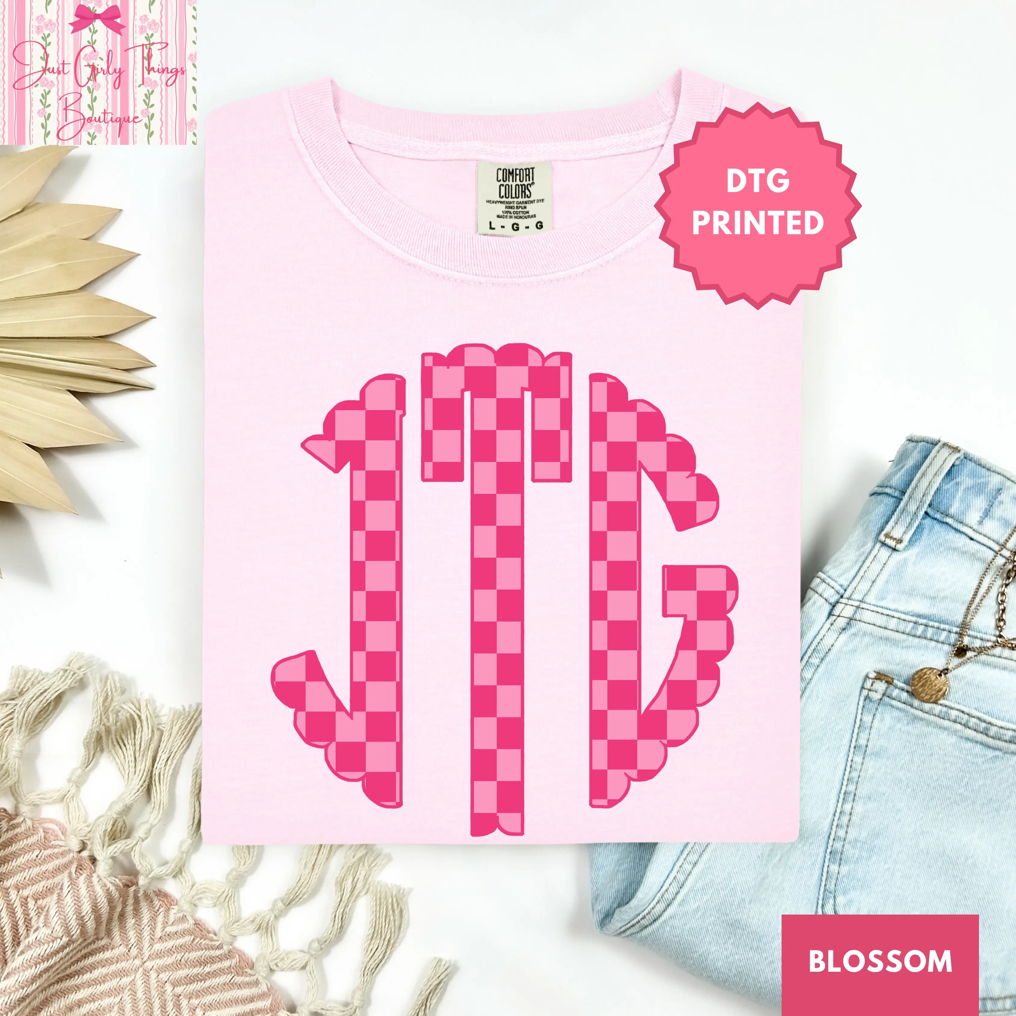 Custom Pink Checkered Monogram Shirt ~ (Leave First Name Initial, Last Name Initial, Middle Name Initial in Notes at Checkout), Custom Name Shirt, Personalized Name Shirt, Custom Monogram Shirt, Monogrammed Shirt