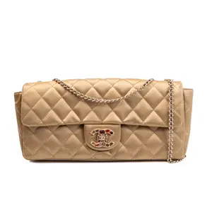 Pre-owned CHANEL satin Shoulder Bags Gold Single Flap Shoulder Bag IB25120024