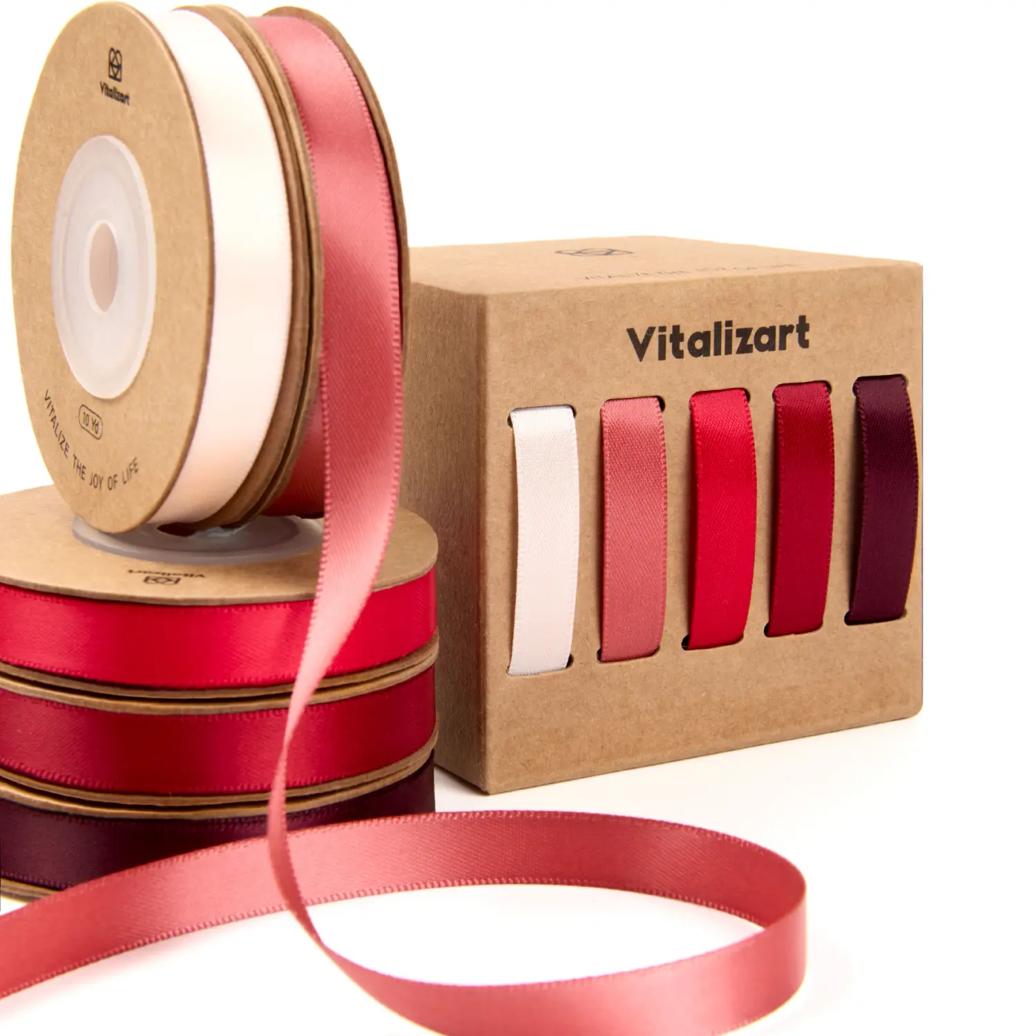 Vitalizart 5-Roll Double-Face Satin Ribbon Set, 3/8 in x 50 yd Thin Ribbon for Gift Wrapping, Christmas Decor, DIY Crafts (Wedding, Toy Story Birthday Party Use)