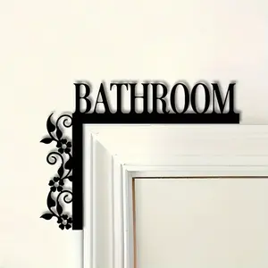 1Pc elegant metal bathroom door logo, wall-mounted wrought iron decorative sign, with floral design, suitable for home interior decoration and bathroom decoration