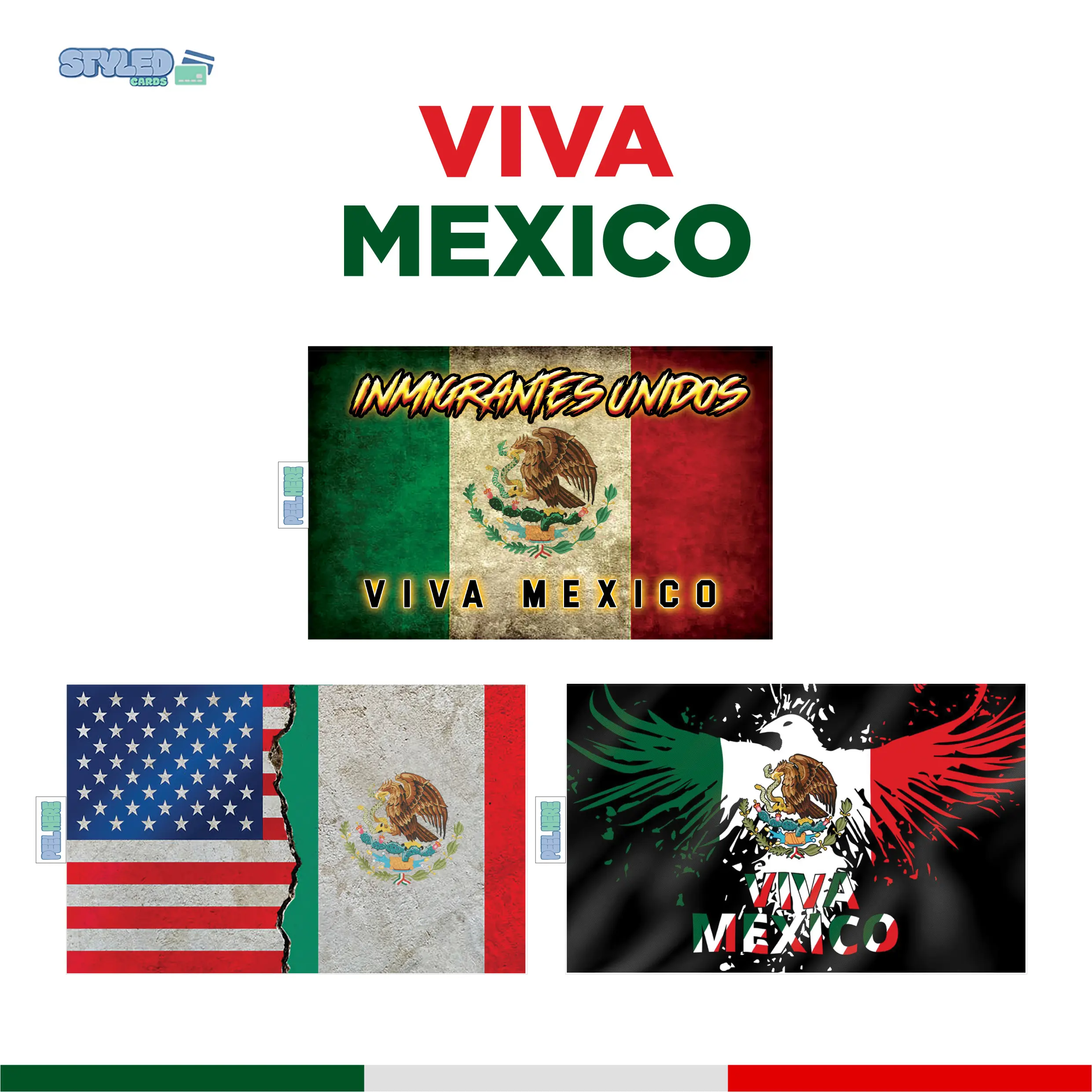 3 versions of the Mexican flag rectangle vinyl stickers all 3 per order, high quality vinyl Durable Decals Vibrant