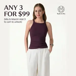 【ANY 3 FOR $99】OGL Plantive Chic Square Neck Ruched Rib Bra Tank built in bra summer cute tops women summerwins summerwins