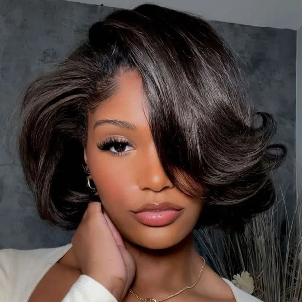 [NEW]CurlyMe Wear Go Blow Out Straight Bob 7x5 HD Lace Glueless Wig Pre-Bleached Tiny Knots - Natural Black #summerwins