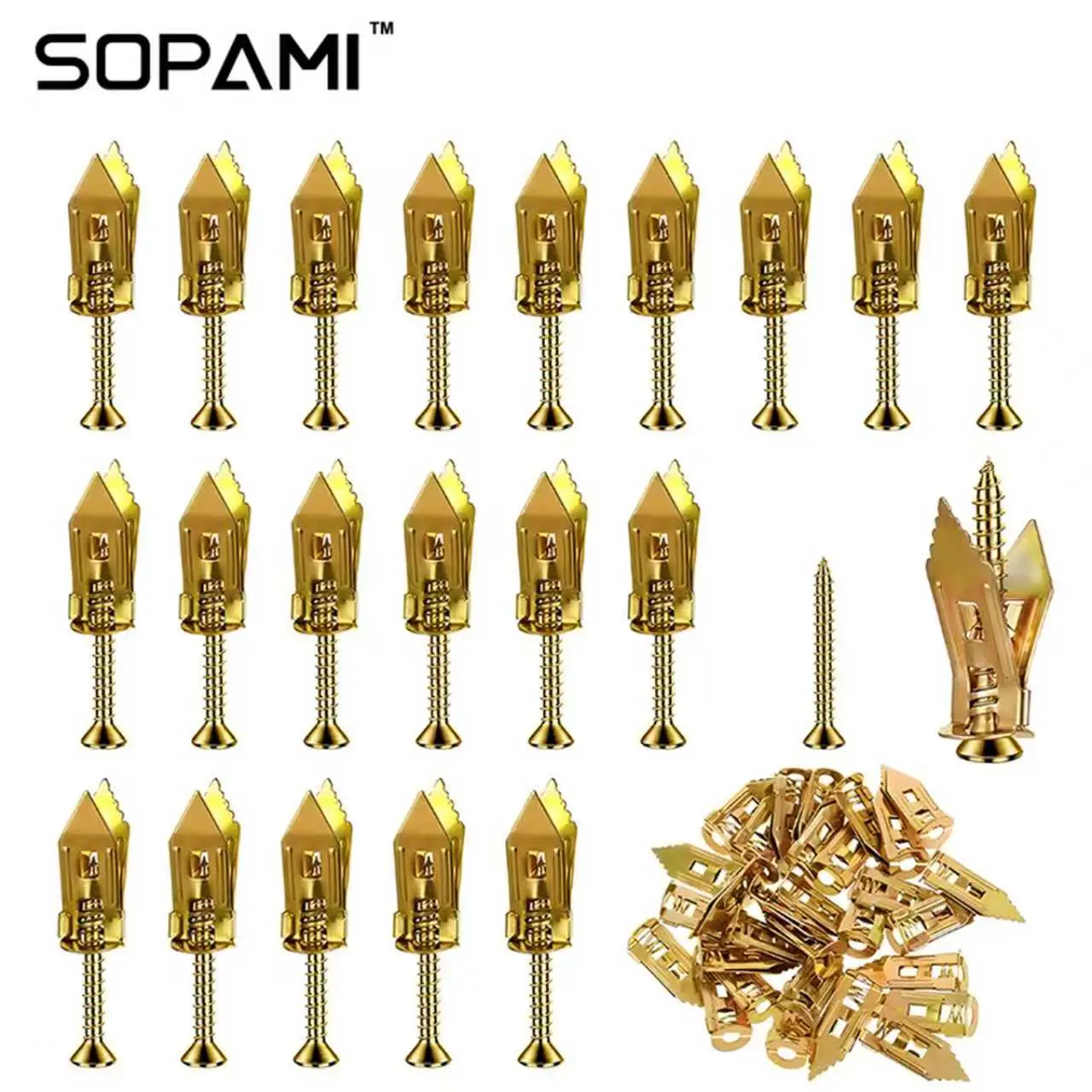 SOPAMI 80 100 200PCS Quick-Install Expansion Plug & Screw Kit No Drill Required Made of Heavy Steel Dust Free Anti Oxidation with Adjustable Brackets for Drywall Wood Home Hanging Storage
