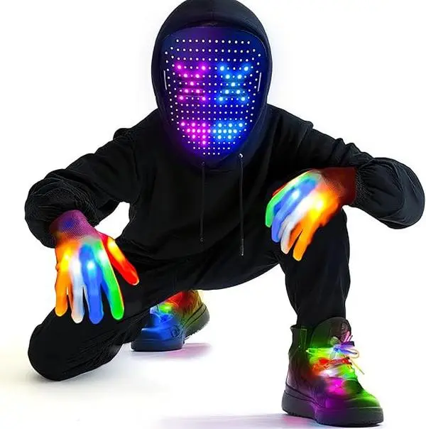 Polyester 3-Set LED Mask Cosplay Gear with Gesture Sensing Light-Up Gloves, Light-Up Shoelaces, Halloween Costume Set, Gifts for Teens, Birthday Party Supplies
