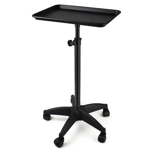 Aluminum Barber Salon Tray Cart - Commercial Salon Furniture, 29.5 to 42.9 Inches Adjustable Height, Corrosion-Resist, Storage Platform, Wheels, Heavy-Duty Plate, Tension Knob, Assembly Required, Spa Equipment Accessory