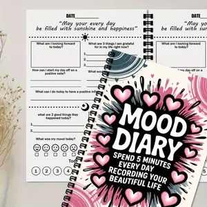 1 Self-Care Mood Diary | A5 Spiral Notebook Mood Journal Daily Guided Journal - An ideal gift for your loved one, a gender-neutral mood tracker diary with a stylish pink heart design, Self Improvement Journal