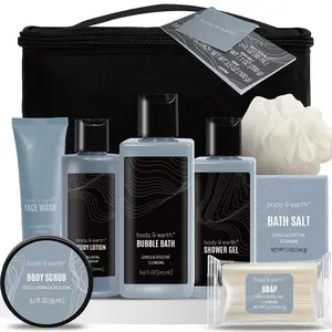 Leather Scented Gift Baskets for Men Body Wash Set Mens Bath Set with Body Lotion, Face Wash, Shower Gel, Bubble Bath, Loofah & More, Birthday Gifts for Men,regalos para hombre,Christmas Gifts