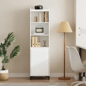 VOWNER Tall Bookcase File Storage Cabinet with 3 Tier & Door, Modern White Bookshelf for Home Office