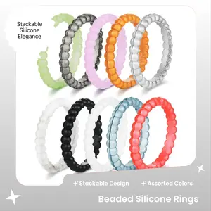 6 Pack Beaded Silicone Rings Stackable Wedding & Engagement Bands for Women Assorted Colors Comfortable Flexible Versatile Jewelry