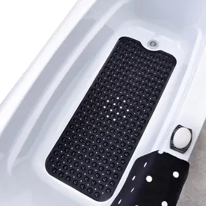 Power Grip Extra Long Bath Tub & Shower, Wet Floor Non-Slip for Elderly & Kids Bathroom, 30% Longer Bathtub Mats, 200 Suction Cups, Drain Holes, Machine Wash, Black