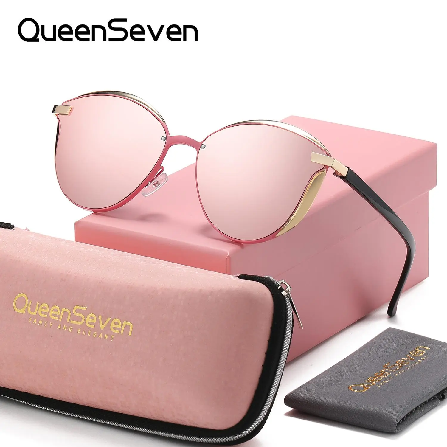 Queenseven Unisex Trendy Stylish Full Frame Sunglasses Sporty Outdoor Round Frame Polarized Sunglasses UV400