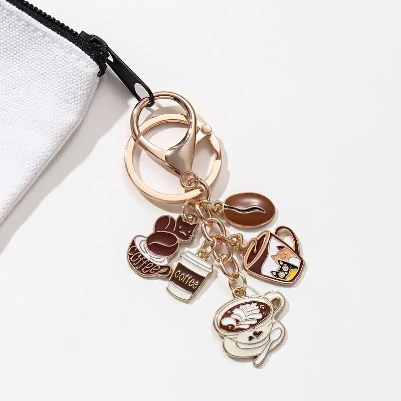 Coffee-Themed Metal Keychain Kawaii, Cute Keychain, Round Shape, Fashionable Casual Style, Decorative Car & Bag Pendant, Ideal Birthday Gift for Friends and Family, Coffee Bar, Keychain For Bags