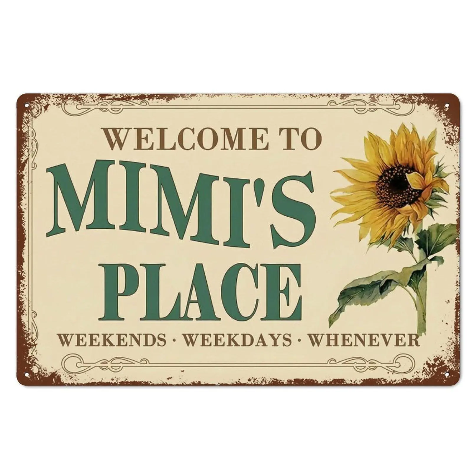 1PC 8x12 inches Vintage Tin Sign, Welcome To Mimi's Place, Rustic Home Decor, Floral Wall Art, Perfect  High-Quality Metal, home decor plaque funny bar sign Rectangle Design Plaque Gift