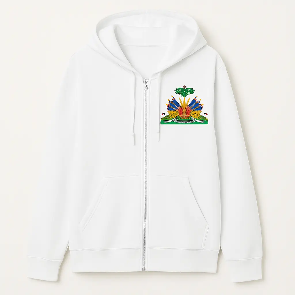 Men's Embroidered Hoodie - Haitian Heritage, L’union Fait la Force Embroidery, Cultural Pride Long Sleeve Cultural Streetwear Stylish Top, Casual