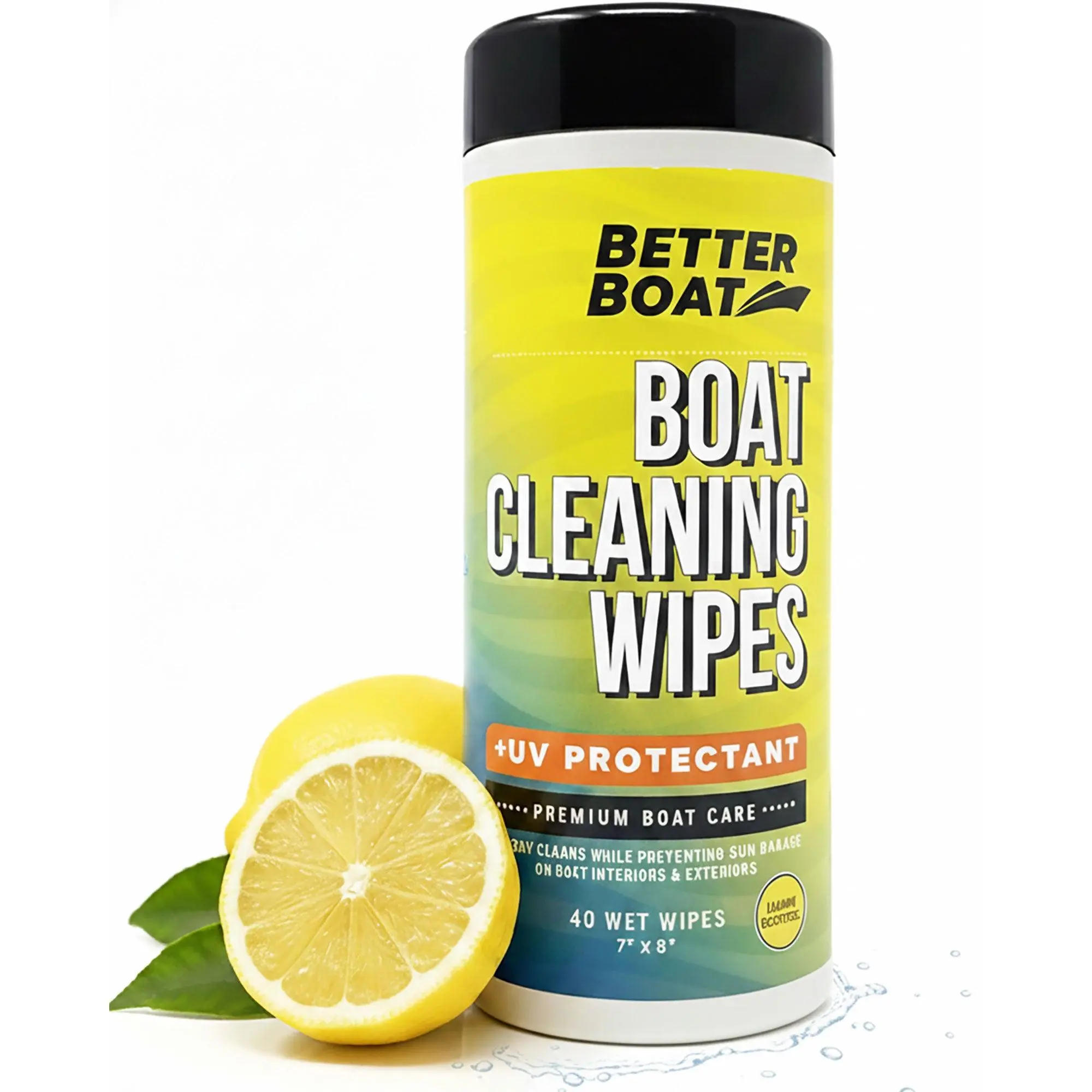 Better Boat Individually Wrapped Cleaning Wipes with UV Protectant for Boat Cockpit, Cabin & Seats - Safe for Fiberglass & Vinyl, Lemon, Plastic, Leather
