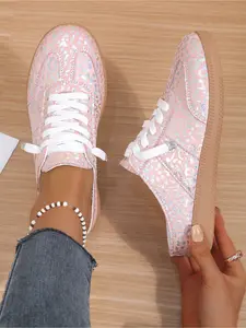 Women's Leopard Print Mule Sneakers, Holographic Glitter Slip On Backless Casual Shoes, Summer Breathable Flat Walking Shoes for Ladies