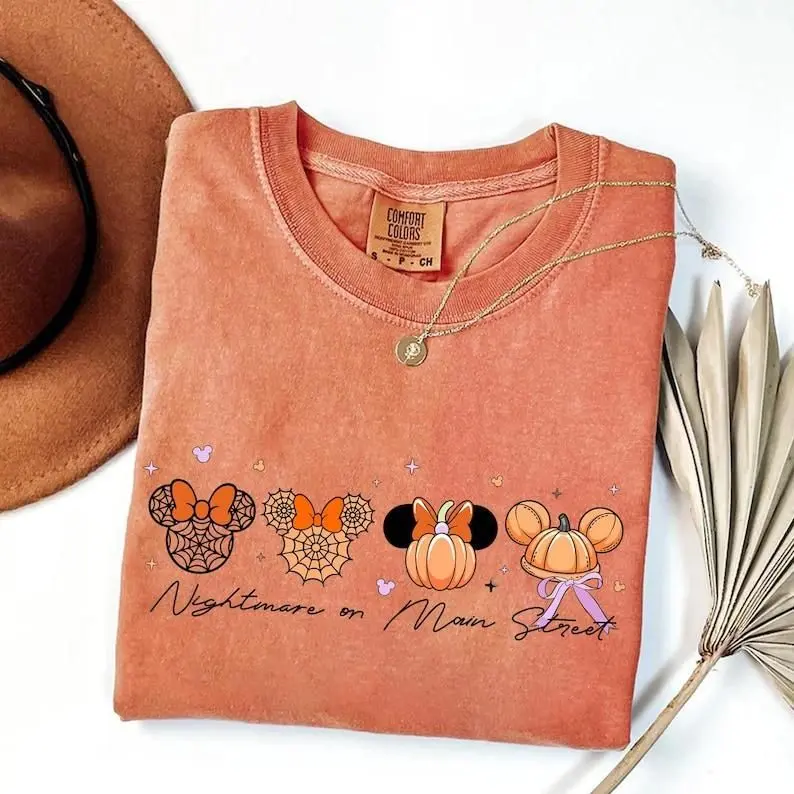 Comfort Colors Nightmare on Main Street T-shirt, Vintage Mickey Halloween Tee,Funny Spider Skeleton Retro Shirt for Halloween Party