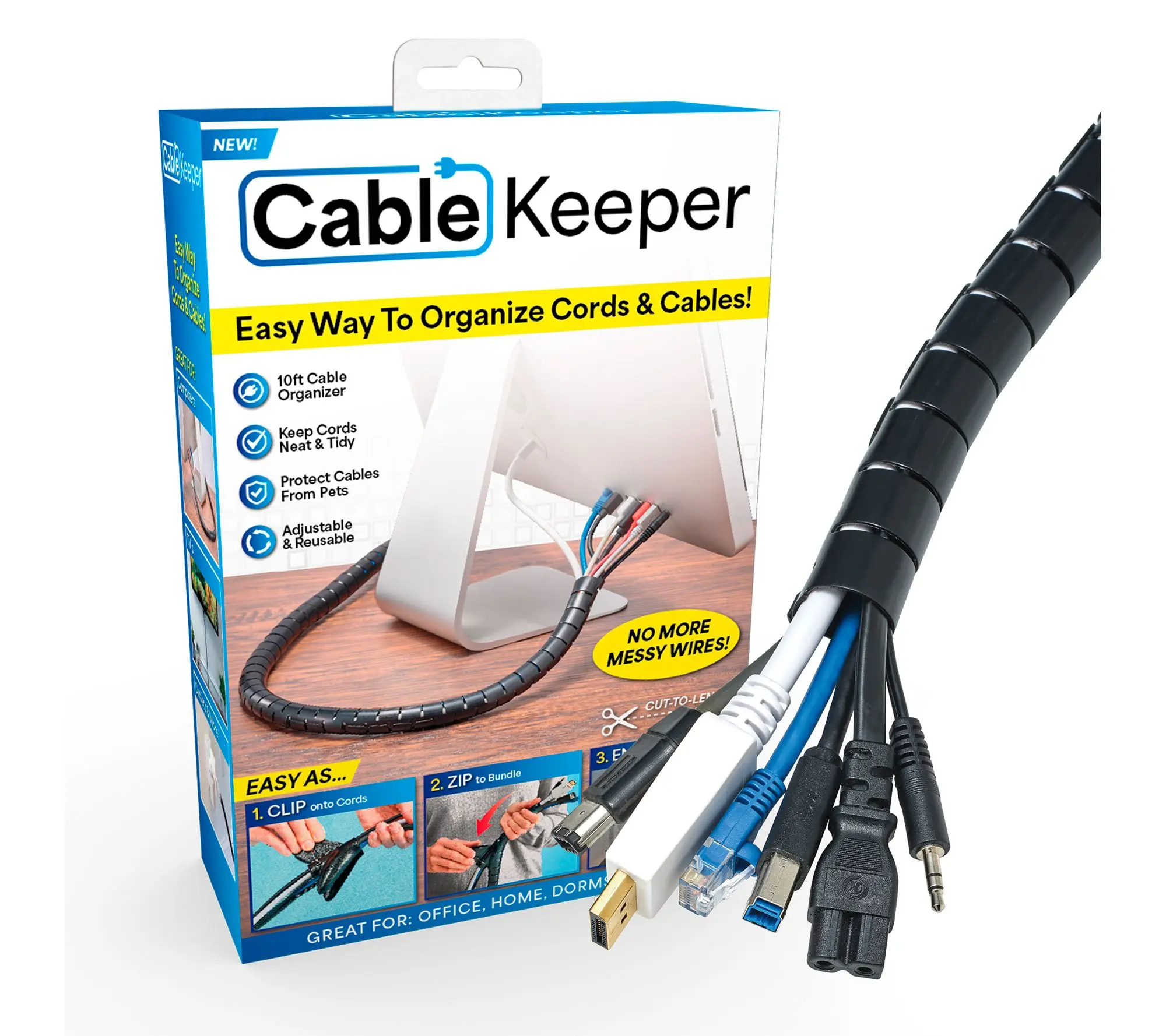 CableKeeper Set of 3 10ft Easy Cable & Cord Organizer CableKeeper Set of 3 10ft Easy Cable & Cord Organizer