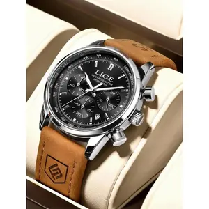 Men's Business Fashion Luminous Calendar Quartz Watch, Casual Trendy Waterproof Analog Wristwatch, Minimalist Accessories for Men As Gift with Box