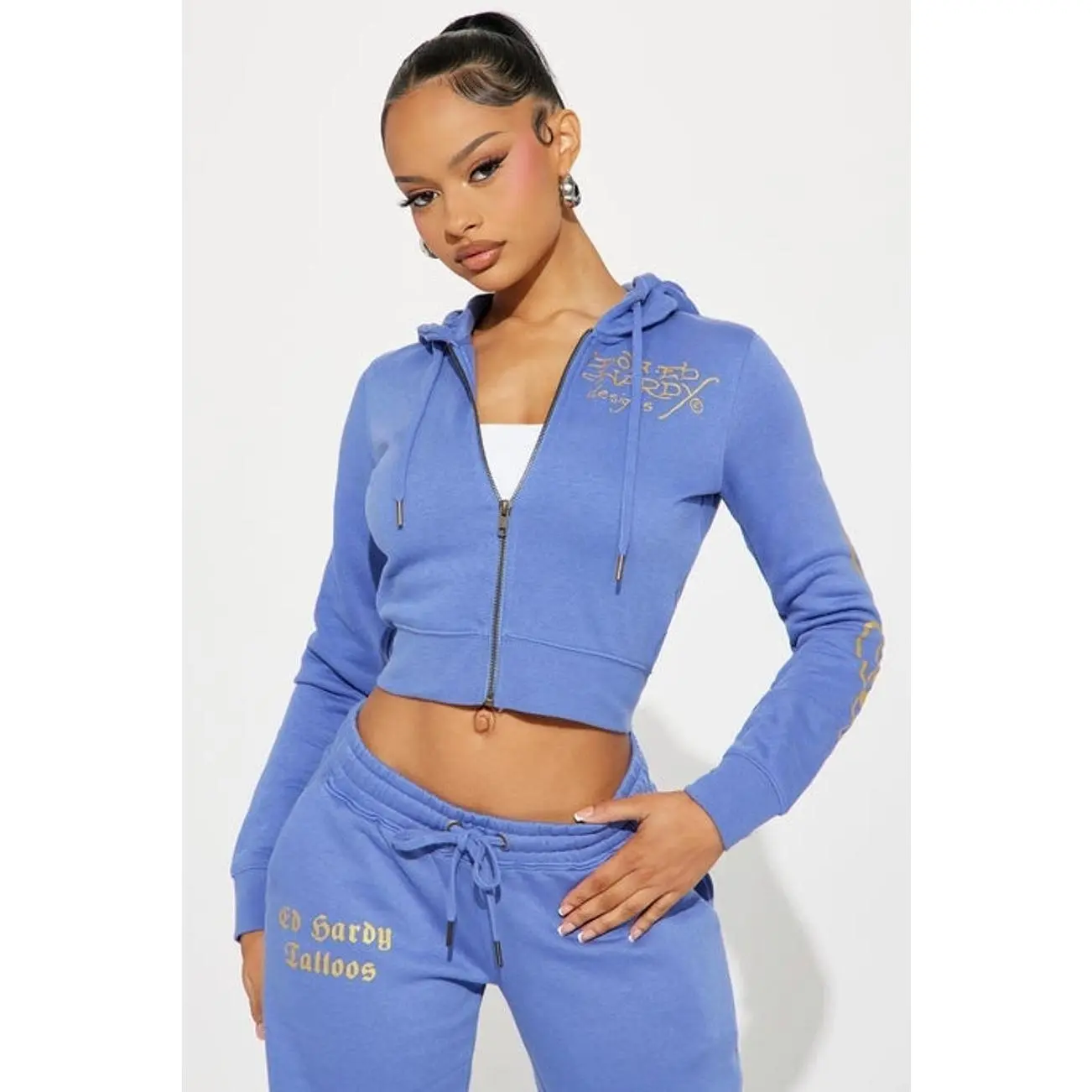 Ed Hardy Lotus Love Zip Front Hoodie - Blue 9
