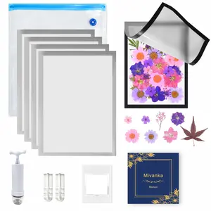 Mivanka Magnetic Photo Frames with Vacuum Sealer Bag for Dried Flowers Preserve, Extend The Longtime of Dried Flowers, 5PCS Silver Large Size for Flowers, Plants Save with Drying Plate and Hand Pump