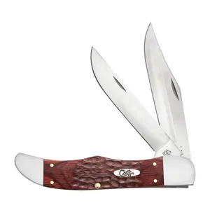 Case Jigged Dymalux Rosewood 2 Blade Folding Hunter with Leather Sheath