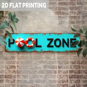 2D Flat Retro Swimming Pool Area Metal Wall Sign – Turquoise and Red Lifeguard Design, Large 4×16 inch Beach House Decor for poolside, game room, or man cave – no wiring required – easy hanging installation, rustic style