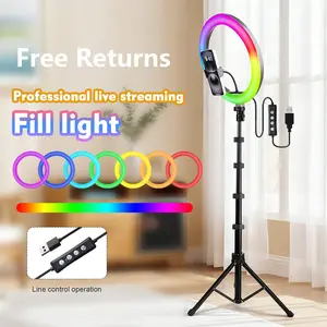 12''RGB Selfie Ring Light with 63’’Tripod and Phone Holder, 30 Color LED Light for  Recording, Stepless Dimmable/Speed LED Ring Light for iPhone & Android, Live Streaming,  Shooting, Ambient Lighting#SummerWins#FathersDayGift